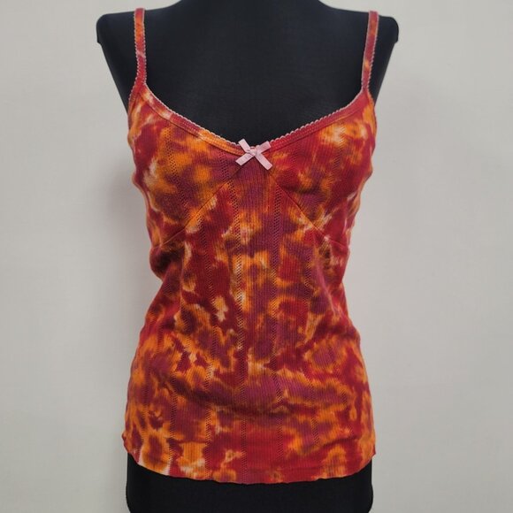 Gap Womens Y2K Babydoll Tie Dye Cami Size L Bow Preppy Contrast Stitching 90S - Picture 1 of 12